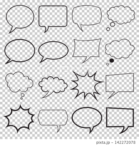 The image shows empty comic-style speech and thought bubbles outlined in black and white 142272078