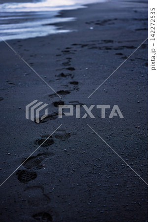 Footprints on Black Sand Beach Iceland Footprints on Black Sand Beach Iceland 142272535