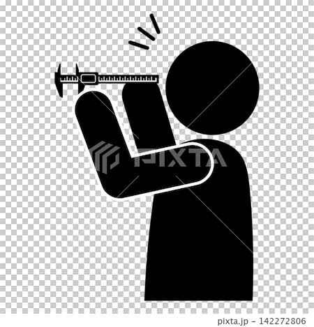 Pictogram of a person measuring with calipers. Inspection and quality control. 142272806