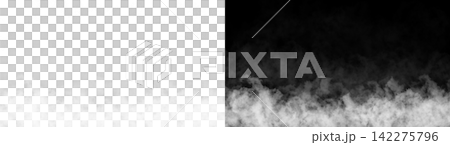 White mist drifting on the ground, transparent background, fantastical smoke effect material. 142275796