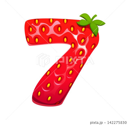 Cartoon strawberry, garden red berry ABC typeset, font number 6 six. Farm fruit font numeral symbol, garden plant typeface vector figure. Forest strawberry type digit ripe berry number 142275830
