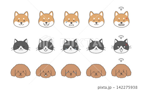犬と猫の表情アイコン15種類セット 柴犬・ハチワレ猫・トイプードル 犬と猫の表情アイコン15種類セット 柴犬・ハチワレ猫・トイプードル 142275938