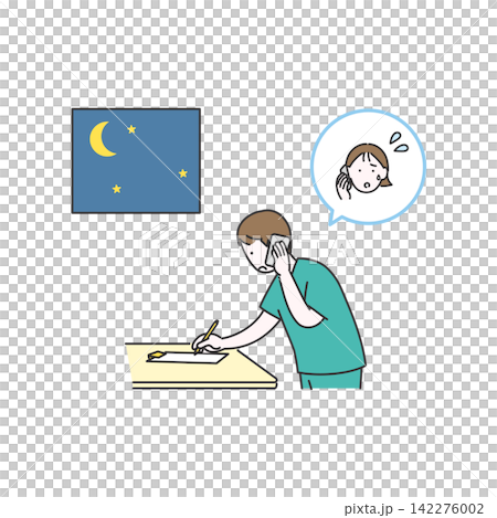夜勤中に救急の電話対応を行う医療スタッフのイメージイラスト 夜勤中に救急の電話対応を行う医療スタッフのイメージイラスト 142276002