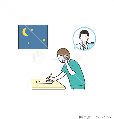 夜間に医師から電話連絡を請ける看護師のイメージイラスト 夜間に医師から電話連絡を請ける看護師のイメージイラスト 142276005