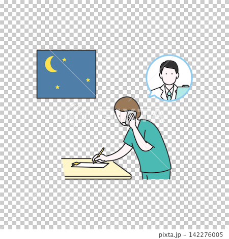 夜間に医師から電話連絡を請ける看護師のイメージイラスト 夜間に医師から電話連絡を請ける看護師のイメージイラスト 142276005