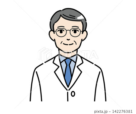 メガネをかけた白衣姿のシニア男性のイラスト メガネをかけた白衣姿のシニア男性のイラスト 142276381