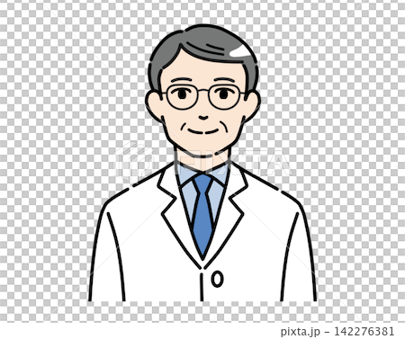 メガネをかけた白衣姿のシニア男性のイラスト メガネをかけた白衣姿のシニア男性のイラスト 142276381