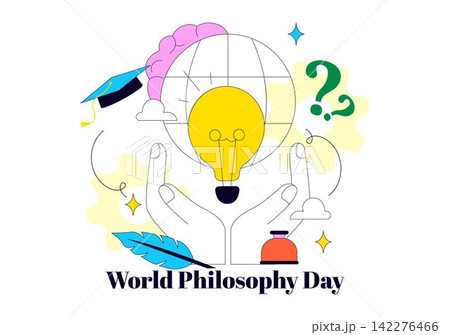 World Philosophy Day Vector Illustration Featuring Books, Ancient Philosopher, Light Bulb, Apple, Brain, Knowledge and Critical Thinking World Philosophy Day Vector Illustration Featuring Books, Ancient Philosopher, Light Bulb, Apple, Brain, Knowledge and Critical Thinking 142276466
