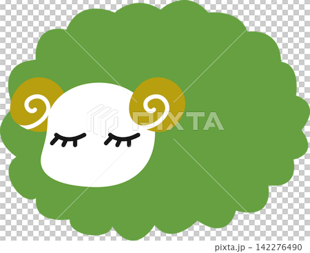 可愛的睡羊向量插圖 | 新年賀卡素材 | 綠色 142276490