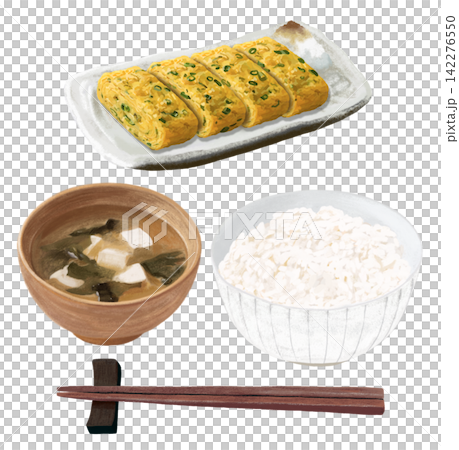 蔥花蛋捲（配味噌湯、米飯和筷子） 142276550