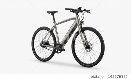 Modern electric mountain bicycle in gray color isolated on white background with electric mountain transportation mobility handlebar suspension recreation metallic isolated horizontal Modern electric mountain bicycle in gray color isolated on white background with electric mountain transportation mobility handlebar suspension recreation metallic isolated horizontal 142276583