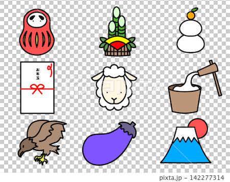 お正月のイラストセット お正月のイラストセット 142277314