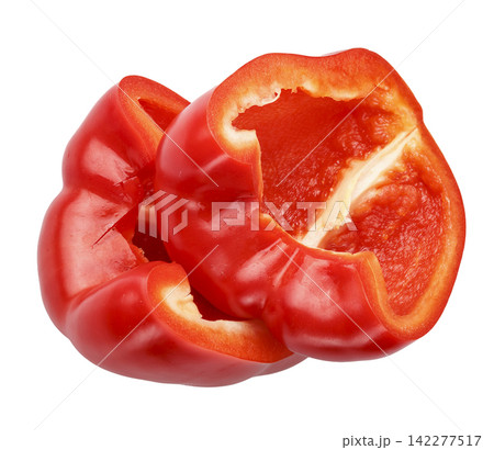 Red bell pepper slices isolated on a white background Red bell pepper slices isolated on a white background 142277517