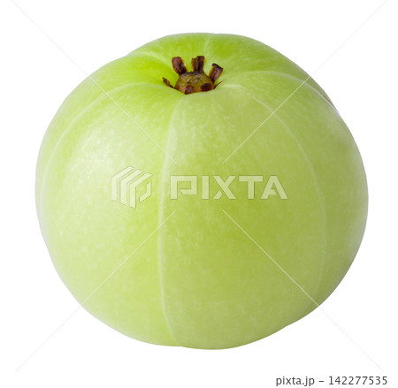 Whole green Indian gooseberry fruit with naturally ridged skin isolated on white background Whole green Indian gooseberry fruit with naturally ridged skin isolated on white background 142277535