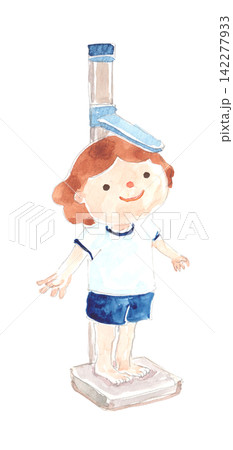 身体測定で身長を測る子どもの水彩イラスト 身体測定で身長を測る子どもの水彩イラスト 142277933