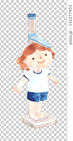 身体測定で身長を測る子どもの水彩イラスト 身体測定で身長を測る子どもの水彩イラスト 142277933