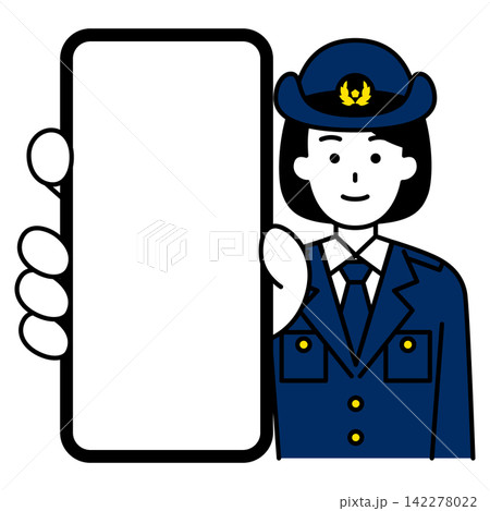 スマホの画面を大きく見せる女性警察官 スマホの画面を大きく見せる女性警察官 142278022