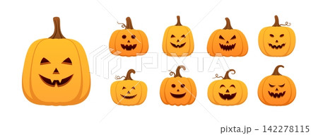 Halloween Jack-o-Lantern Pumpkin Illustration Set Halloween Jack-o-Lantern Pumpkin Illustration Set 142278115