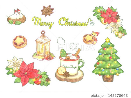 色鉛筆で描く温かなクリスマスイラストセット 色鉛筆で描く温かなクリスマスイラストセット 142278648