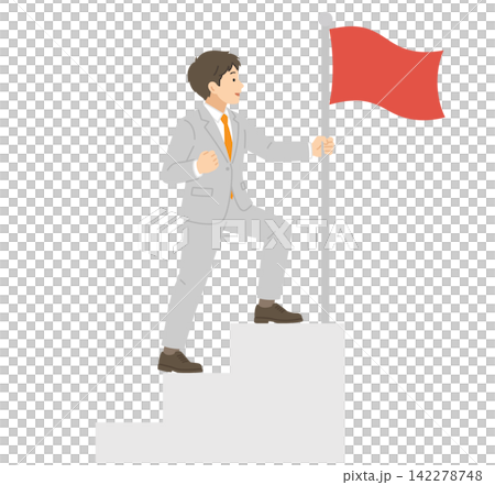 フラグを建てる,スーツ男性,フラットイラスト フラグを建てる,スーツ男性,フラットイラスト 142278748