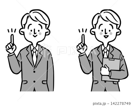 ポイントを説明する男性会社員 上半身 ベクター(モノクロ) ポイントを説明する男性会社員 上半身 ベクター(モノクロ) 142278749