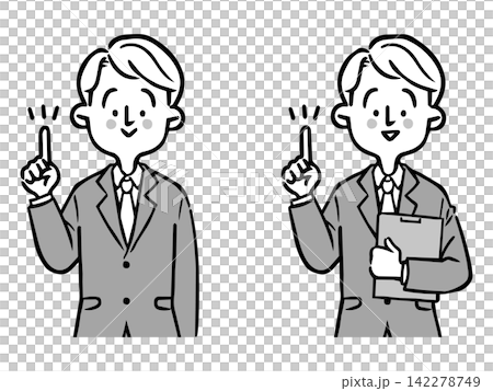 ポイントを説明する男性会社員 上半身 ベクター(モノクロ) ポイントを説明する男性会社員 上半身 ベクター(モノクロ) 142278749