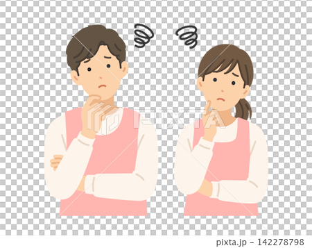 Troubled, male and female childcare workers, flat illustration Troubled, male and female childcare workers, flat illustration 142278798