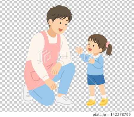 育兒工作者與兒童的對話，平面插圖 142278799