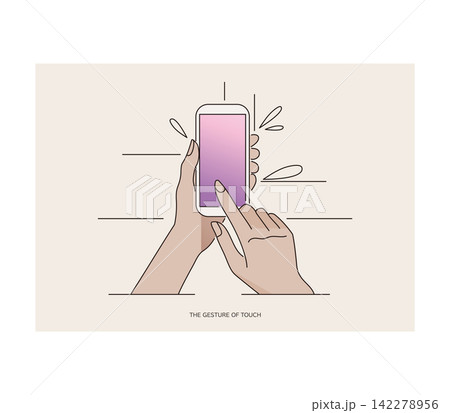 スマートフォンを操作する手の線画イラスト スマホ アプリ モバイル決済 タッチ デザイン イラスト スマートフォンを操作する手の線画イラスト スマホ アプリ モバイル決済 タッチ デザイン イラスト 142278956