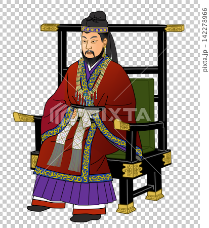 天智天皇的服飾,左前片朝上。 天智天皇的服飾,左前片朝上。 142278966