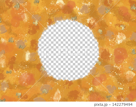 イエローゴールドの絵の具タッチと金箔風飾りの円形背景フレーム(透過PNG) イエローゴールドの絵の具タッチと金箔風飾りの円形背景フレーム(透過PNG) 142279494
