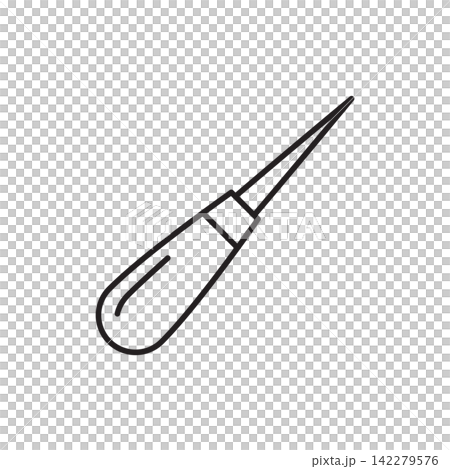 Minimalist line art icon of a sharp handstitching awl tool used for piercing leather. Minimalist line art icon of a sharp handstitching awl tool used for piercing leather. 142279576
