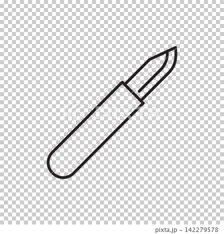 Minimalist line art icon of a sharp utility cutter knife for trimming leather sheets. Minimalist line art icon of a sharp utility cutter knife for trimming leather sheets. 142279578