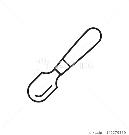Minimalist line art icon of an edge beveler tool used for trimming leather borders. Minimalist line art icon of an edge beveler tool used for trimming leather borders. 142279580