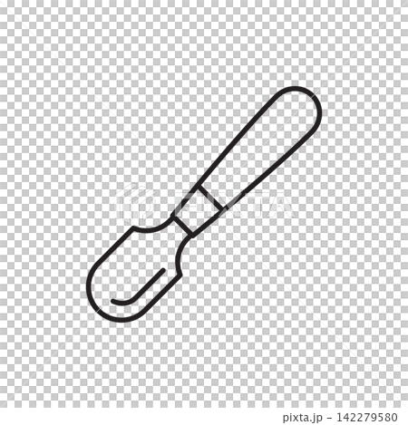 Minimalist line art icon of an edge beveler tool used for trimming leather borders. Minimalist line art icon of an edge beveler tool used for trimming leather borders. 142279580