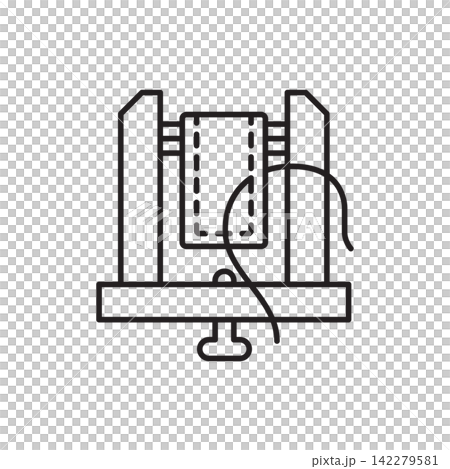 Minimalist line art icon of a wooden stitching pony vice used to clamp leather during sewing. Minimalist line art icon of a wooden stitching pony vice used to clamp leather during sewing. 142279581