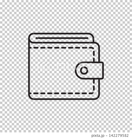 Minimalist line art icon of a bifold leather wallet with a snap closure. Minimalist line art icon of a bifold leather wallet with a snap closure. 142279582