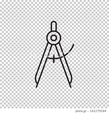 Minimalist line art icon of a wing divider compass used for measuring and scoring leather. Minimalist line art icon of a wing divider compass used for measuring and scoring leather. 142279584