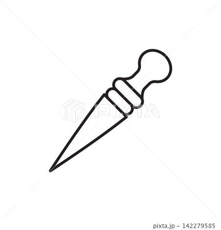 Minimalist line art icon of a wooden slicker burnisher for polishing finished leather edges.  142279585