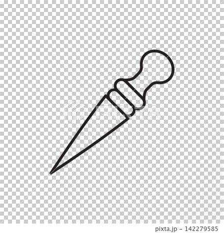 Minimalist line art icon of a wooden slicker burnisher for polishing finished leather edges.  142279585