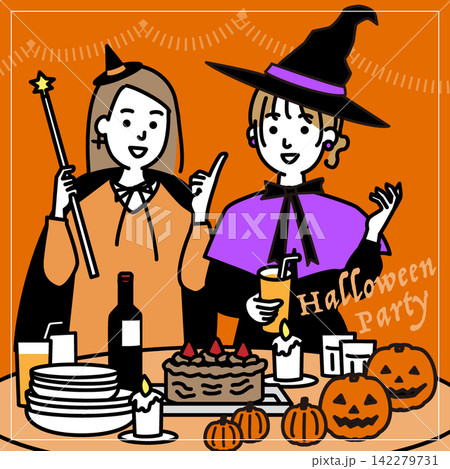 ハロウィンパーティーをする若い女性のイメージ 142279731