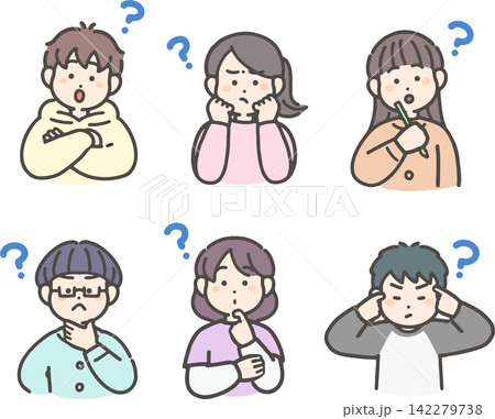 困ったり悩んだり考えたりする様子の男の子と女の子 困ったり悩んだり考えたりする様子の男の子と女の子 142279738