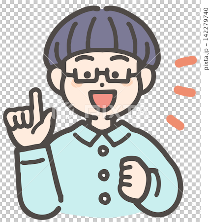 A smiling boy holding up his index finger. A smiling boy holding up his index finger. 142279740