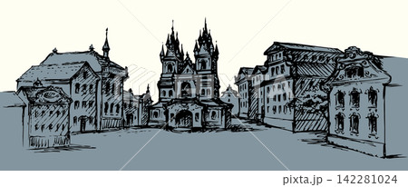 Old city street. Vector drawing Old city street. Vector drawing 142281024