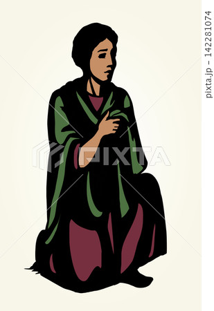 Vector drawing. Girl knilling in prayer Vector drawing. Girl knilling in prayer 142281074