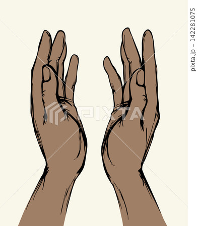 Asking hands. Vector drawing icon 142281075