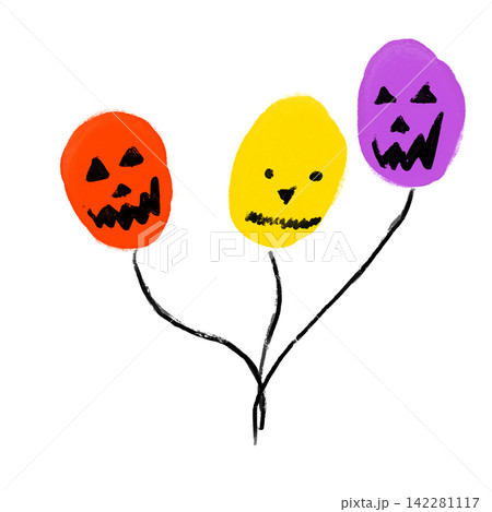 かわいいハロウィンの手描き風船イラスト 142281117