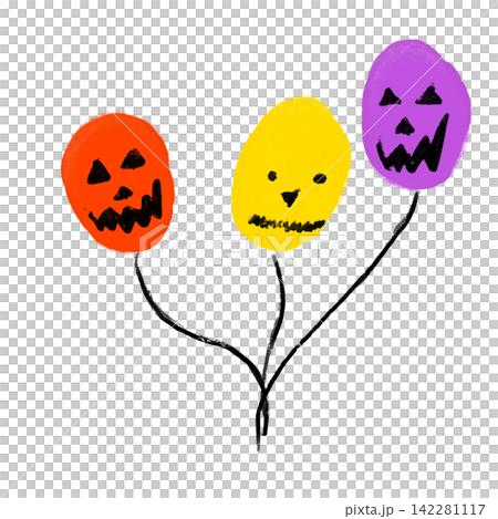 かわいいハロウィンの手描き風船イラスト 142281117