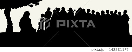 Vector drawing. Jesus teaching people 142281175