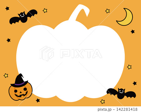 大きなかぼちゃの形をした白いフレームとハロウィン素材 大きなかぼちゃの形をした白いフレームとハロウィン素材 142281418